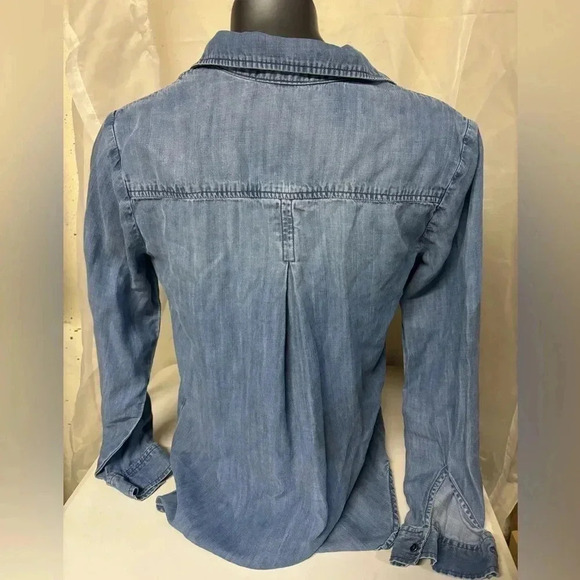 Cloth & Stone Denim Chambray Tunic S Oversized Draped Fit One Pocket Blouse - Picture 2 of 3